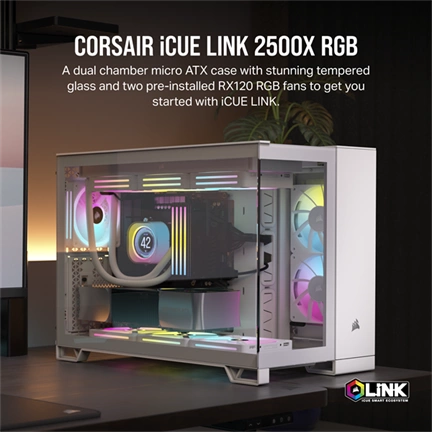 CORSAIR 2500X Tempered Glass White RGB iCue