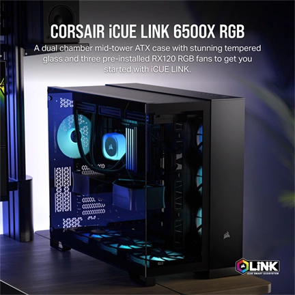 CORSAIR 6500X Tempered Glass Dual-Chamber - Black RGB iCue