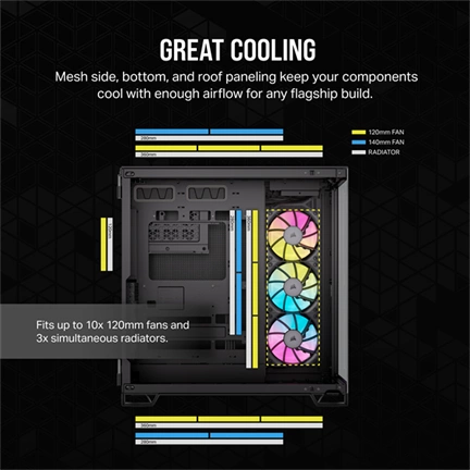 CORSAIR 6500X Tempered Glass Dual-Chamber - Black RGB iCue