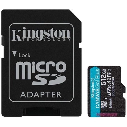 Card Micro SDXC Kingston 512GB Canvas Go Plus 170R A2 U3 V30 + Adapter