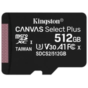 Card Micro SDXC Kingston 512GB Canvas Select Plus 100R A1 C10 + Adapter