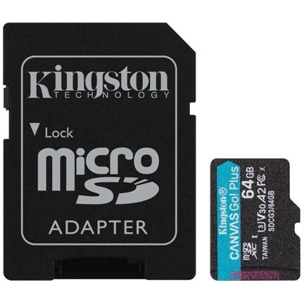 Card Micro SDXC Kingston 64GB Canvas Go Plus 170R A2 U3 V30 + Adapter