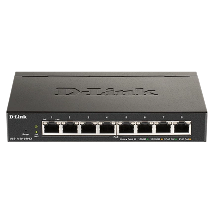 D-LINK Switch 8x1000Mbps (8xPOE) Fémházas Asztali Menedzselhető, DGS-1100-08PV2/E D-LINK Switch 8x1000Mbps (8xPOE) Fémházas Asztali Menedzselhető, DGS-1100-08PV2/E
