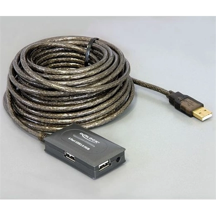 DELOCK USB 2.0 Extension Cable 10m active with 4 port Hub (82748)