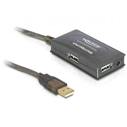 DELOCK USB 2.0 Extension Cable 10m active with 4 port Hub (82748)