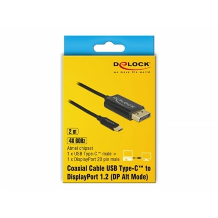 DELOCK USB Type-C koax kábel DisplayPort-hoz (DP Alt Mode) 4K 60 Hz 2 m (83710)