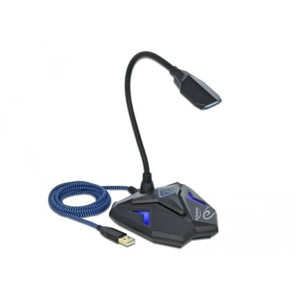DELOCK USB csatlakozású asztali hattyúnyak mikrofon játékhoz némító gombbal