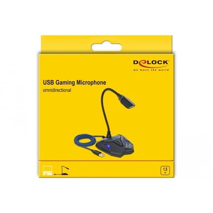 DELOCK USB csatlakozású asztali hattyúnyak mikrofon játékhoz némító gombbal