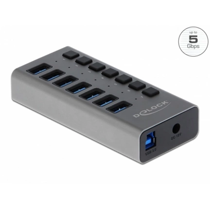 DELOCK külső SuperSpeed USB hub 7 bemenettel és kapcsolóval