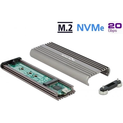 DELOCK külső ház M.2 NVMe PCIe SSD-hez USB 3.2 Gen 2x2 Type-C 20Gb/s szerszám nélküli