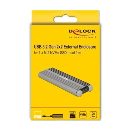 DELOCK külső ház M.2 NVMe PCIe SSD-hez USB 3.2 Gen 2x2 Type-C 20Gb/s szerszám nélküli