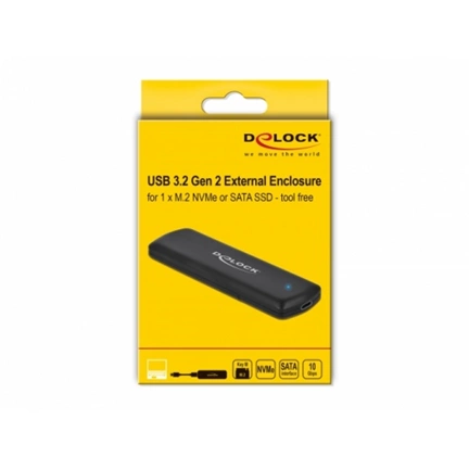 DELOCK külső ház M.2 NVMe PCIe vagy SATA SSD-hez USB 3.2 Gen 2 Type-C 10Gb/s szerszám nélküli DELOCK külső ház M.2 NVMe PCIe vagy SATA SSD-hez USB 3.2 Gen 2 Type-C 10Gb/s szerszám nélküli
