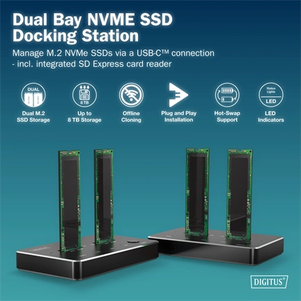 DIGITUS DA-71545 Dual M.2 NVMe SSD dokkoló állomás USB-C Gen2
