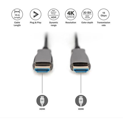 DIGITUS UHD 4K 3D 120Hz aranyozott 2.0b AOC optikai HDMI kábel 15m
