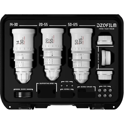 DZOFILM Pictor Zoom 3-lens kit koferrel (14-30/20-55/50-125 T2.8) fehér PL
