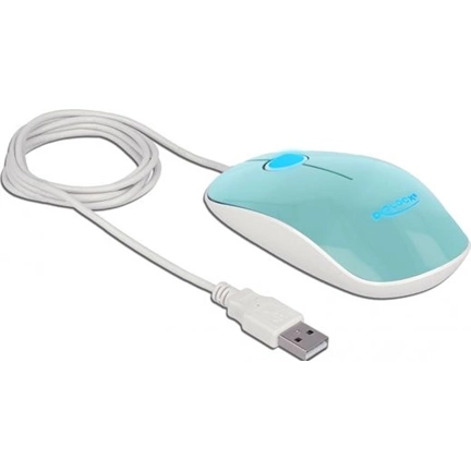 Delock Optika LED-es egér 3 gombos, A-típusú USB, türkiz színű