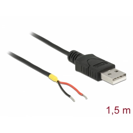 Delock USB 2.0 Type-A male > 2 x open wires power 1,5 m Raspberry Pi cable Black