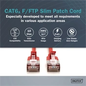 Digitus CAT 6A F-FTP keskeny patch kábel, 0,3 m, piros, 10 db