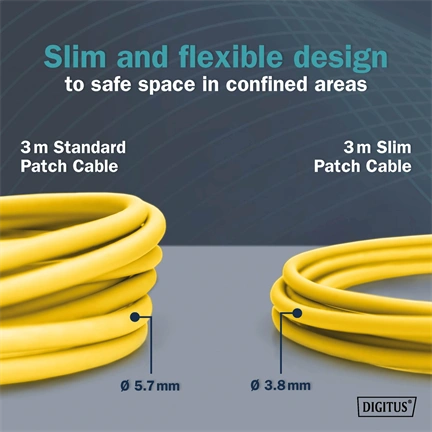 Digitus CAT 6A F-FTP keskeny patch kábel, 0,3 m, sárga, 10 db