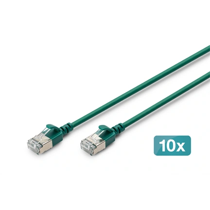 Digitus CAT 6A F-FTP keskeny patch kábel, 1.5 m, zöld, 10 db