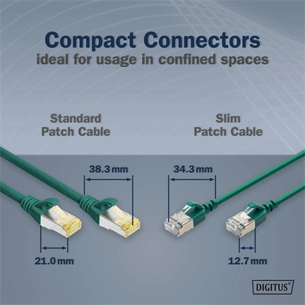 Digitus CAT 6A F-FTP keskeny patch kábel, 1.5 m, zöld, 10 db