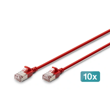 Digitus CAT 6A F-FTP keskeny patch kábel, 1 m, piros, 10 db