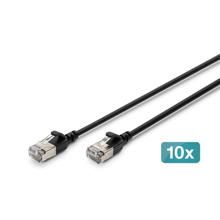 Digitus CAT 6A F-FTP keskeny patch kábel, 2 m, fekete, 10 db