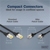 Digitus CAT 6A F-FTP keskeny patch kábel, 2 m, fekete, 10 db