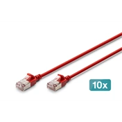 Digitus CAT 6A F-FTP keskeny patch kábel, 2 m, piros, 10 db