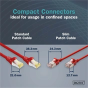 Digitus CAT 6A F-FTP keskeny patch kábel, 3 m, piros, 10 db