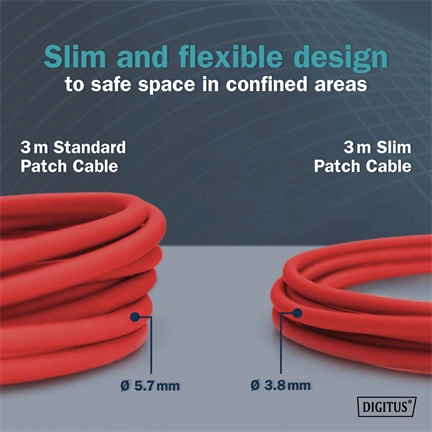 Digitus CAT 6A F-FTP keskeny patch kábel, 3 m, piros, 10 db