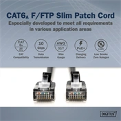 Digitus CAT 6A F-FTP keskeny patch kábel, 5 m, fekete, 10 db