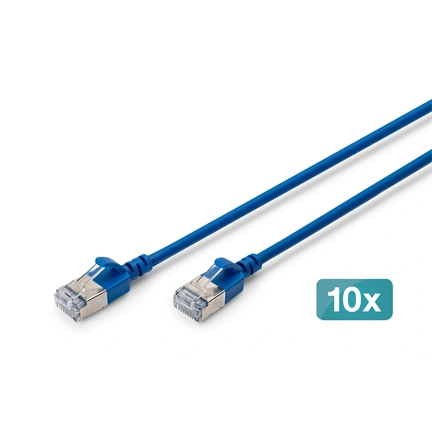 Digitus CAT 6A F-FTP keskeny patch kábel, 5 m, kék, 10 db