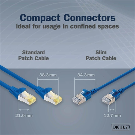 Digitus CAT 6A F-FTP keskeny patch kábel, 5 m, kék, 10 db