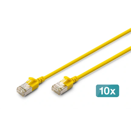 Digitus CAT 6A F-FTP keskeny patch kábel, 5 m, sárga, 10 db