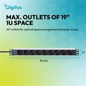 Digitus Socket strip with aluminum profile, 9-way socket outlet with earthing contact, 2 m supply cable