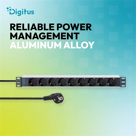 Digitus Socket strip with aluminum profile, 9-way socket outlet with earthing contact, 2 m supply cable