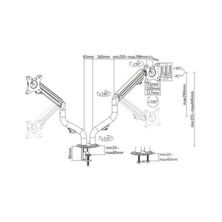 GEMBIRD Adjustable desk 2-display mounting arm (tilting), 17"-32", up to 8 kg