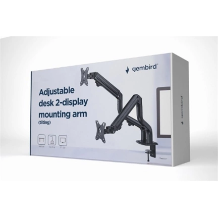 GEMBIRD Adjustable desk 2-display mounting arm (tilting), 17"-32", up to 8 kg