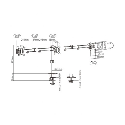 GEMBIRD Adjustable desk 3-display mounting arm (rotate, tilt, swivel), 17"-27", up to 7 kg GEMBIRD Adjustable desk 3-display mounting arm (rotate, tilt, swivel), 17"-27", up to 7 kg