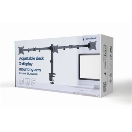 GEMBIRD Adjustable desk 3-display mounting arm (rotate, tilt, swivel), 17"-27", up to 7 kg GEMBIRD Adjustable desk 3-display mounting arm (rotate, tilt, swivel), 17"-27", up to 7 kg