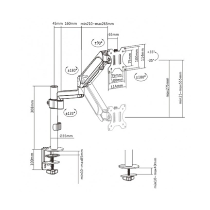 GEMBIRD Adjustable desk display mounting arm, 17"-32", up to 9 kg