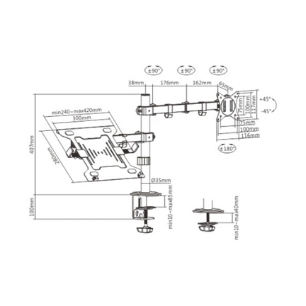 GEMBIRD Adjustable desk mount with monitor arm and notebook tray