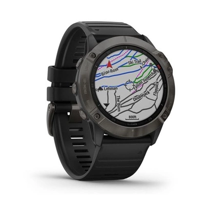 Garmin Fenix 6X Pro Sapphire Carbon DLC Szürke, Fekete szilikon szíjjal