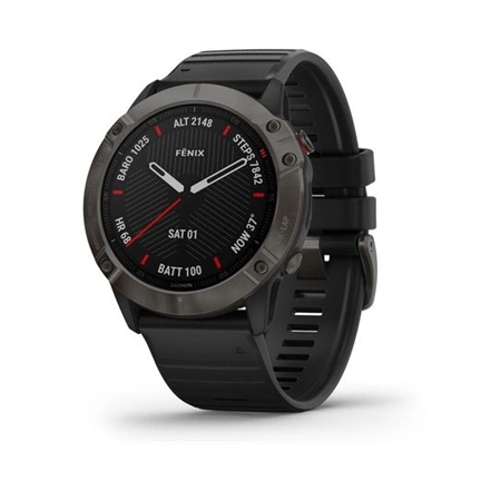 Garmin Fenix 6X Pro Sapphire Carbon DLC Szürke, Fekete szilikon szíjjal