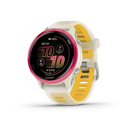 Garmin Forerunner 570 futóóra - 42mm, málna alumíniumtok és átlátszó csontszín/mangó szíj