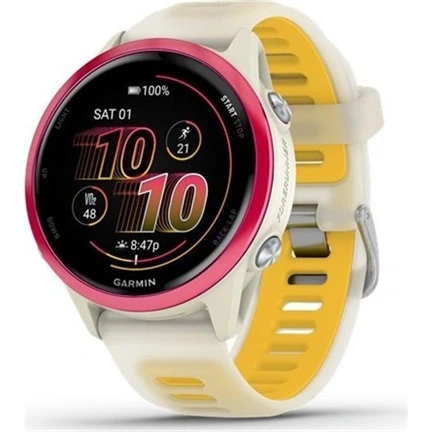 Garmin Forerunner 570 futóóra - 42mm, málna alumíniumtok és átlátszó csontszín/mangó szíj