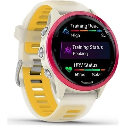Garmin Forerunner 570 futóóra - 42mm, málna alumíniumtok és átlátszó csontszín/mangó szíj