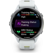 Garmin Forerunner 970 prémium futóóra - fehérkő tok és fehérkő/átlátszó élénk sárga szíj