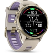 Garmin Forerunner 970 prémium futóóra - lágy arany/francia szürke tok és francia szürke/átlátszó indigószíj